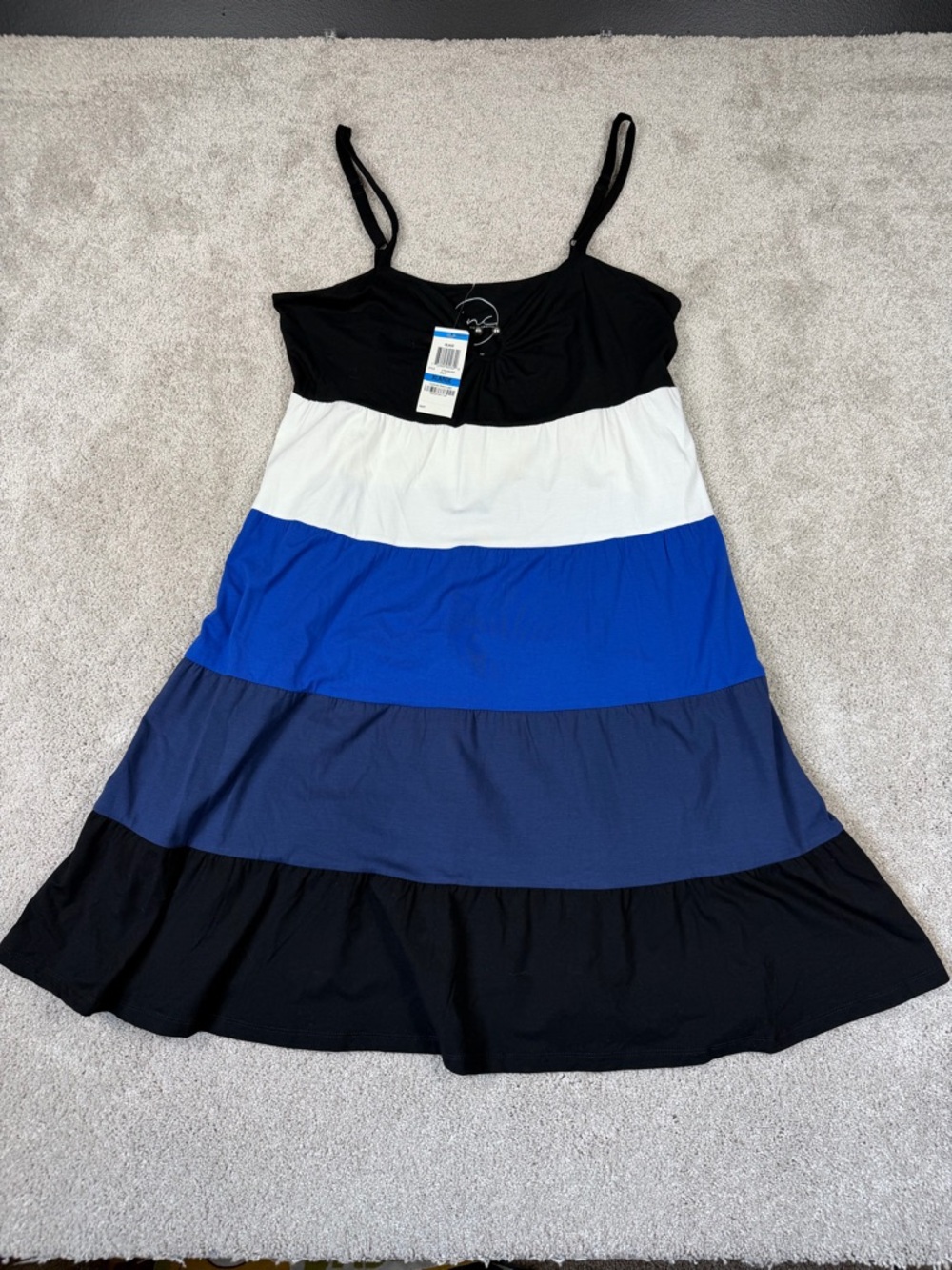 INC International Concepts Sundress Black Blue White Color Block Women’s Size XL